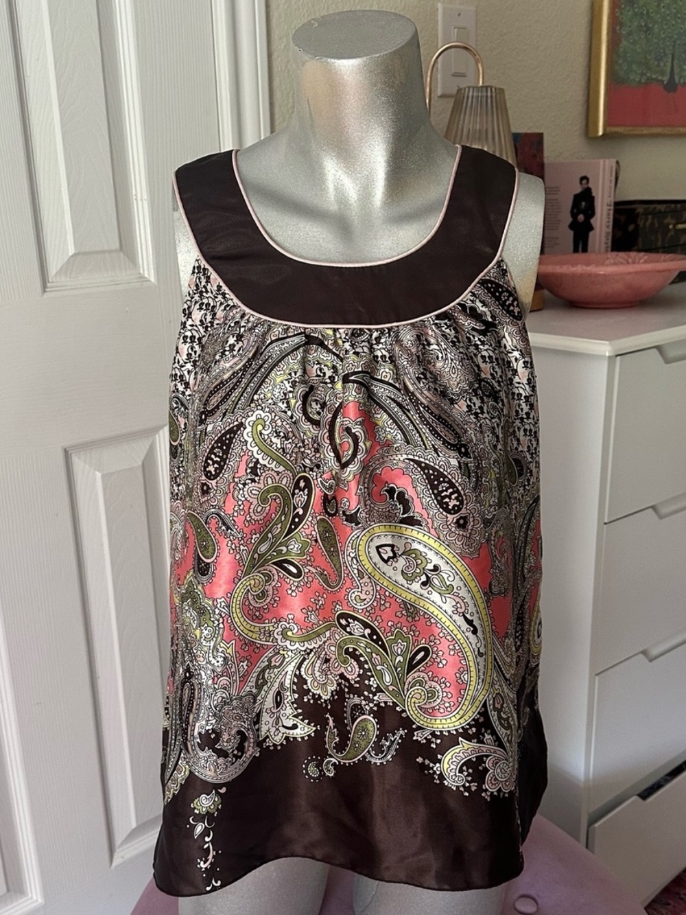 B Wear Y2K Pink Brown & Green Paisley Pattern Sleevless Top